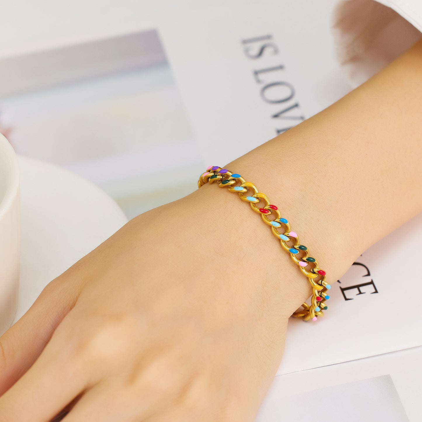 Rainbow Enamel Chain Bracelet