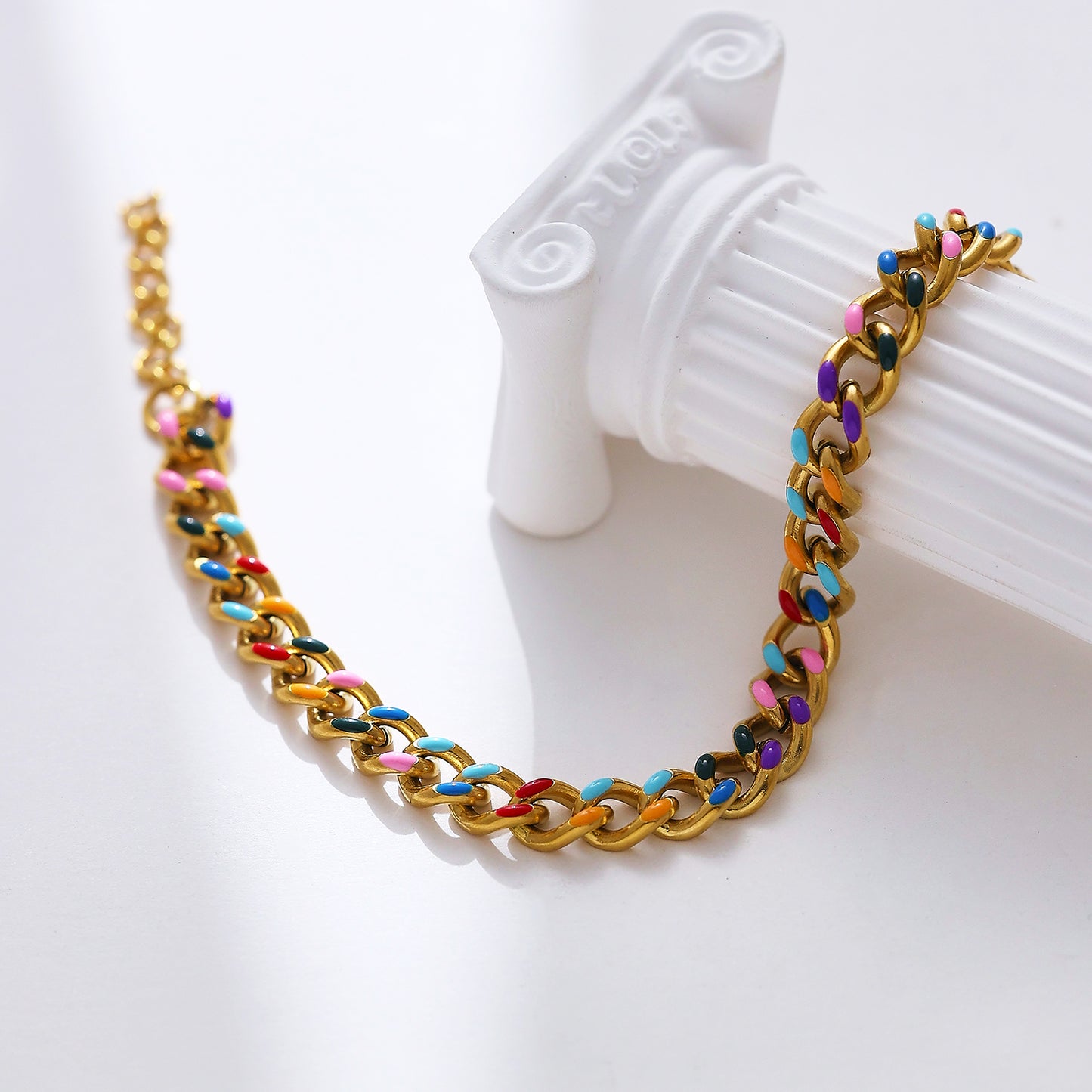 Rainbow Enamel Chain Bracelet
