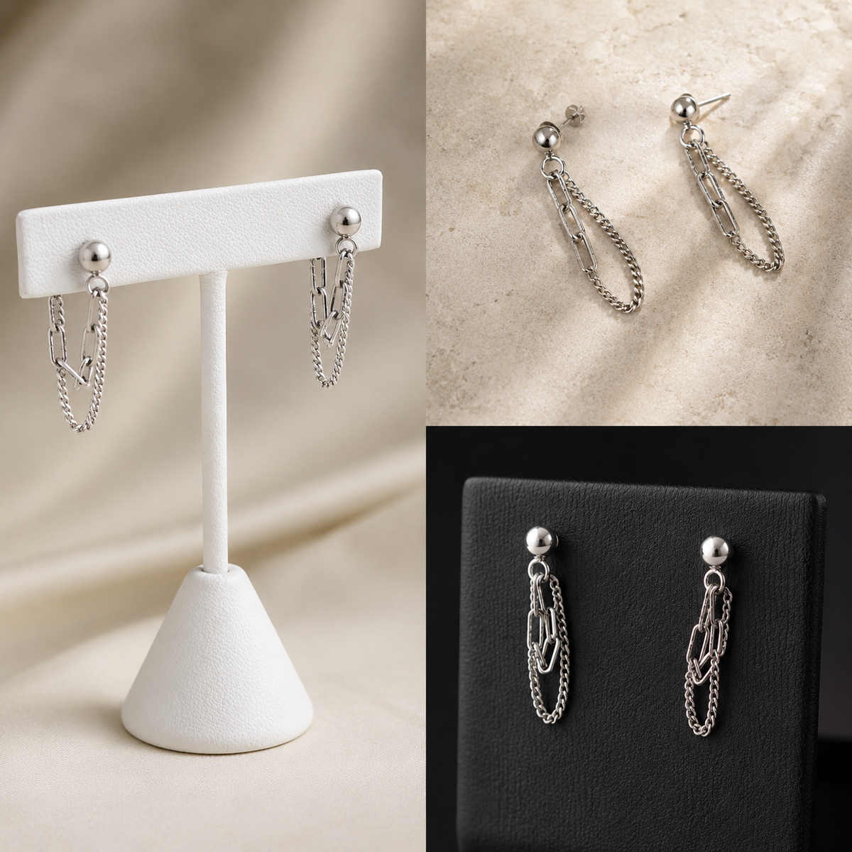 Dual Chain Silver Studs